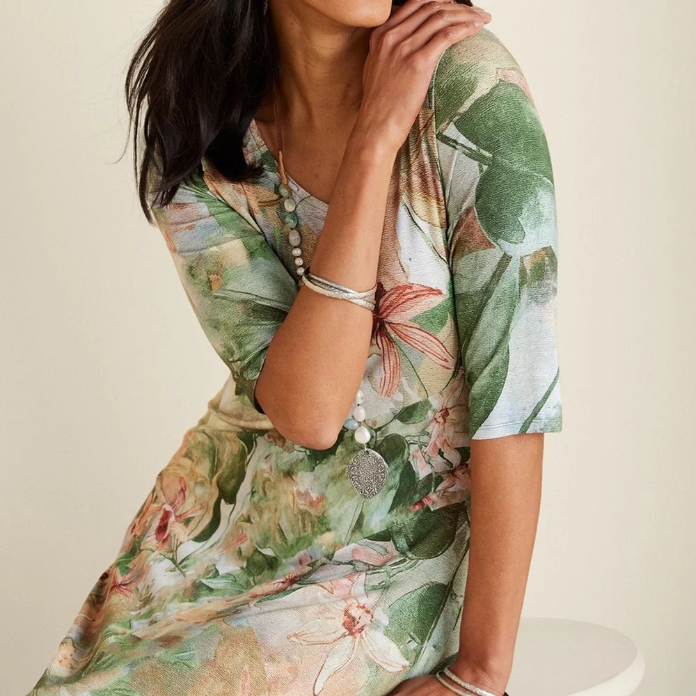 NWT Soft Surroundings Vivienne Dress Green and Pink A-line Maxi Dress - Picture 3 of 10